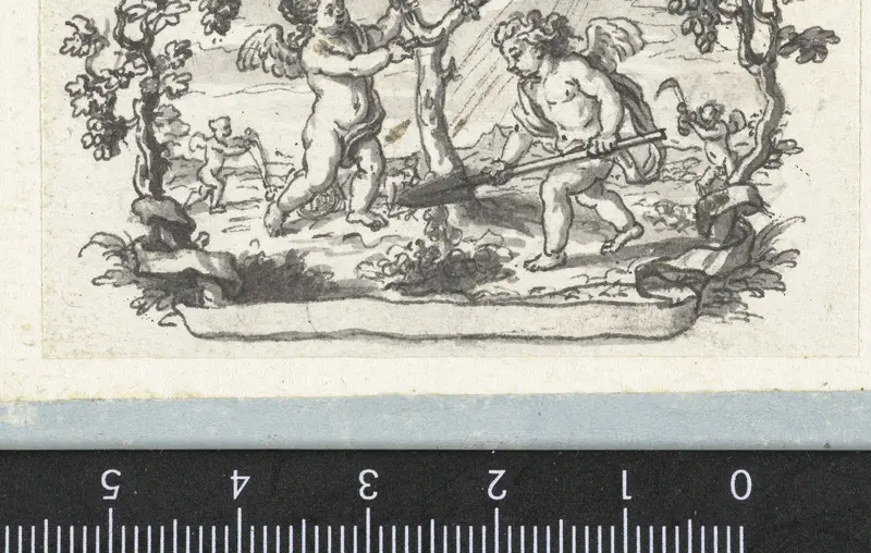 Vignet met twee putti die een boom planten Wall Art by Bernard Picart - High-Resolution Digital Print