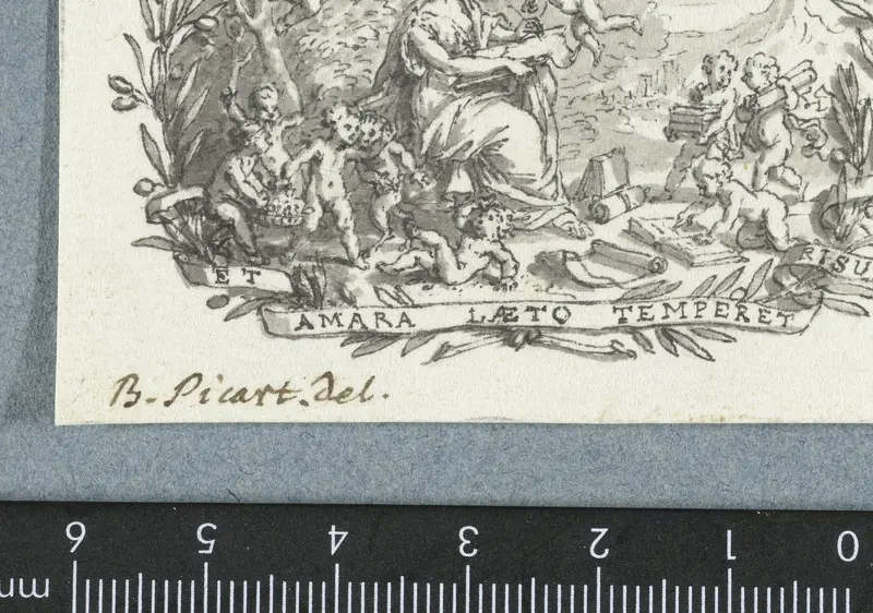 Vignet met zittende vrouw omringd door putti Wall Art by Bernard Picart - High-Resolution Digital Print