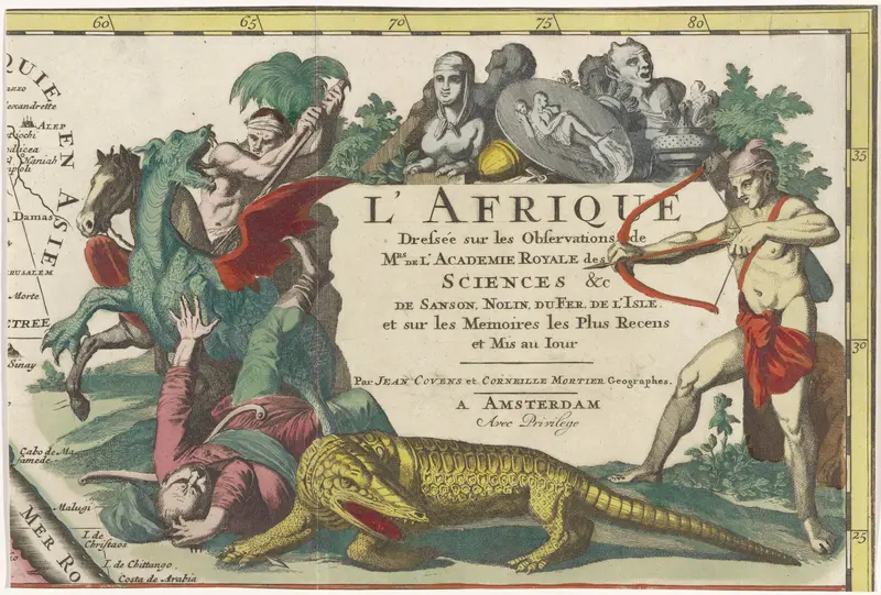 Vignet voor een kaart van Afrika met een draak Wall Art by Unknown - High-Resolution Digital Print