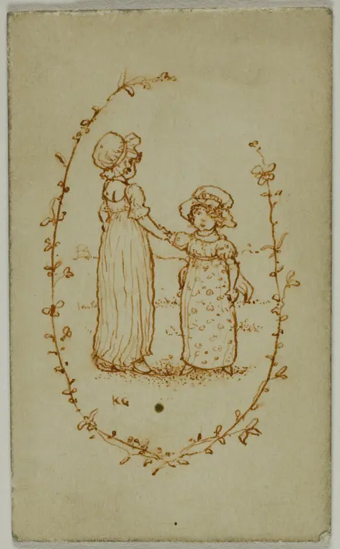Vignette of Two Girls (recto); Athena (verso) Wall Art by Kate Greenaway - High-Resolution Digital Print