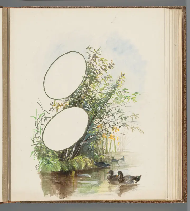 Vijf eenden in het water langs een oever Wall Art by Unknown - High-Resolution Digital Print