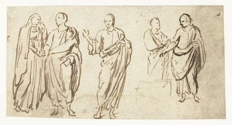 Vijf figuren in toga's nemen afscheid Wall Art by Lambert Lombard - High-Resolution Digital Print