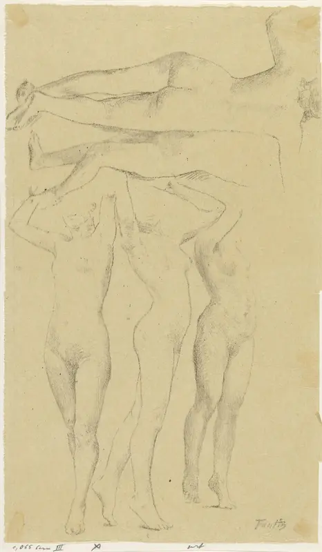 Vijf naaktstudies; drie met opgeheven armen, de andere op de rug gezien Wall Art by Henri Fantin-Latour - High-Resolution Digital Print