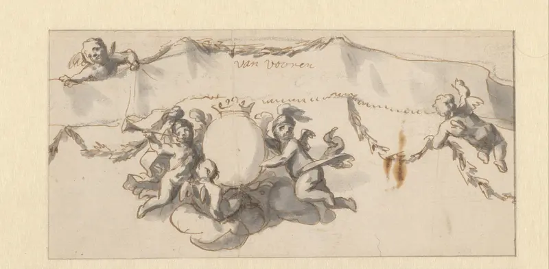 Vijf putti met een banderol Wall Art by Unknown - High-Resolution Digital Print
