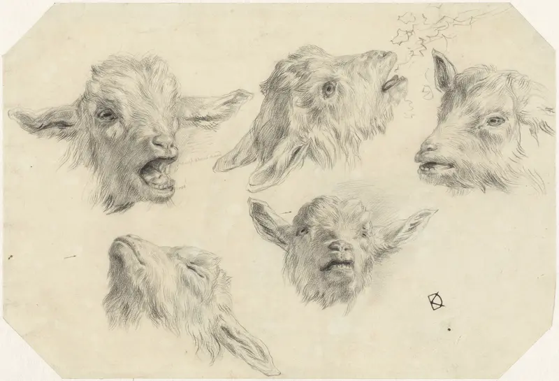 Vijf schetsen van geitenkoppen Wall Art by Johan Daniël Koelman - High-Resolution Digital Print