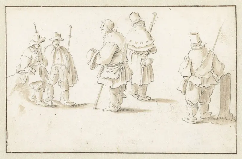 Vijf staande mannen (pelgrims?) Wall Art by Herman Saftleven - High-Resolution Digital Print