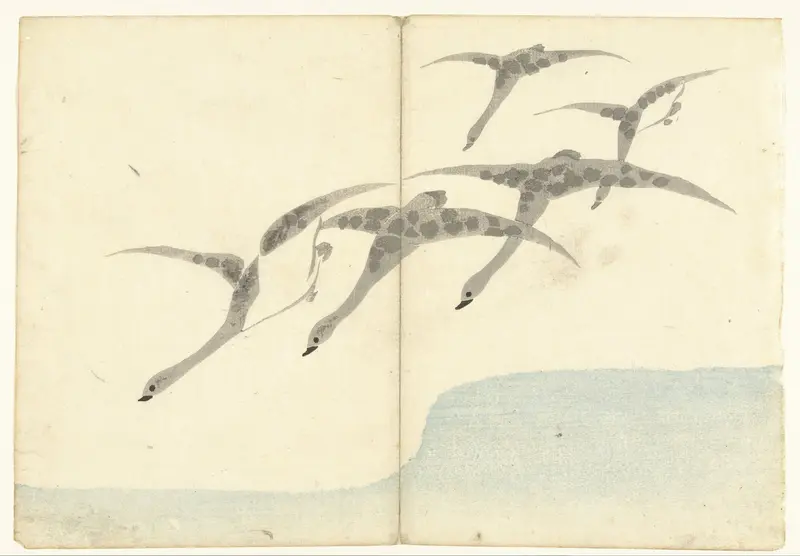 Vijf vliegende ganzen Wall Art by Nakamura Hôchû - High-Resolution Digital Print