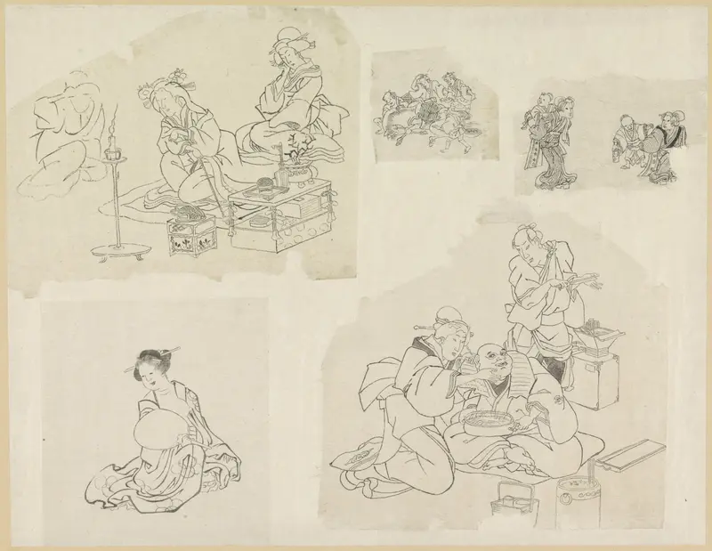 Vijf voorstellingen van mensen in verschillende situaties Wall Art by Katsushika Hokusai - High-Resolution Digital Print