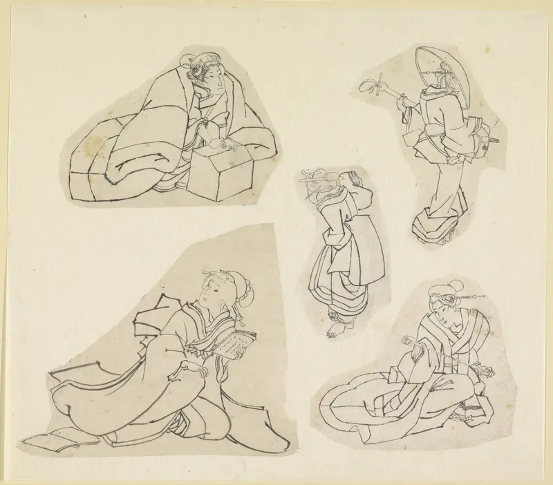 Vijf vrouwenfiguren Wall Art by Katsushika Hokusai - High-Resolution Digital Print