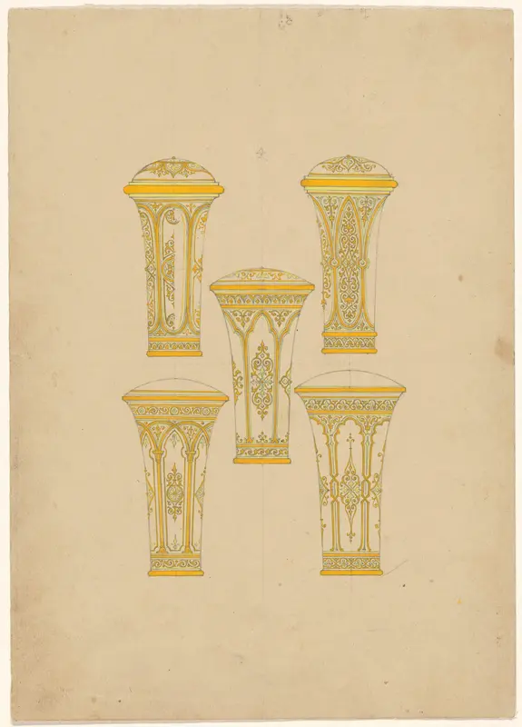 Vijf wandelstokknoppen van gedamascineerd ijzer Wall Art by Unknown - High-Resolution Digital Print