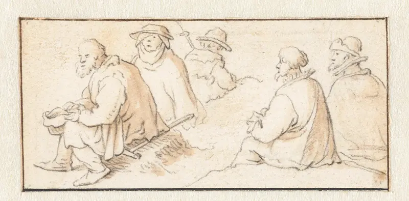 Vijf zittende mannen Wall Art by Herman Saftleven - High-Resolution Digital Print