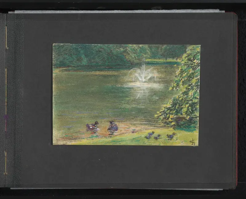Vijver met fontein en eenden te Wiesbaden Wall Art by Unknown - High-Resolution Digital Print