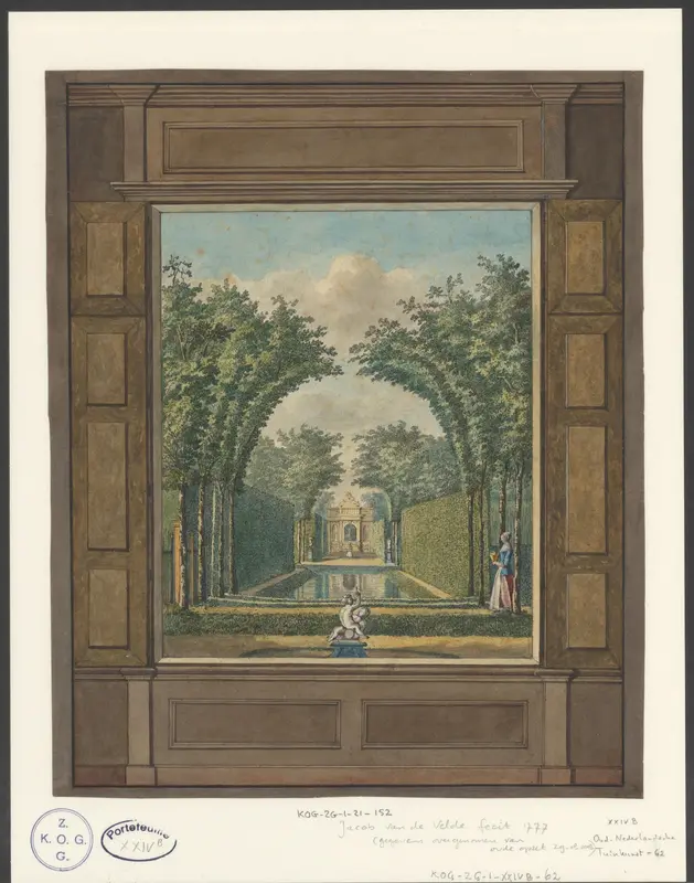 Vijver van een tuin, gezien door een venster Wall Art by Unknown - High-Resolution Digital Print