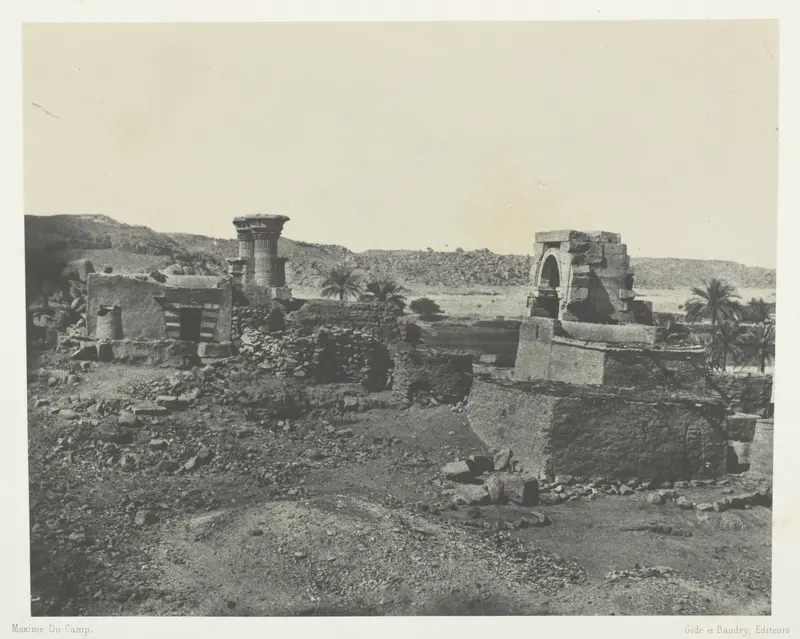 Village et Temple de l'Ile de Béghé, à l'Ouest de Philoe; Nubie, plate 81 from the album "Egypte, Nubie, Palestine et Syrie" (1852)