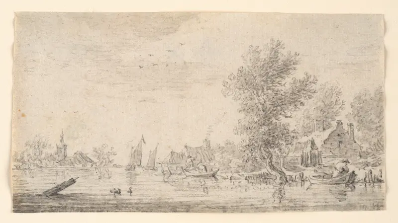 Village on a River Wall Art by Jan van Goyen - High-Resolution Digital Print