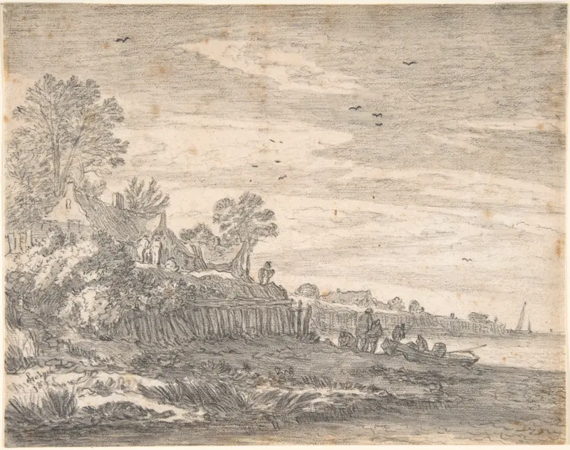 Village on an estuary, with a rowing boat on the shore Wall Art by Pieter de Molijn - High-Resolution Digital Print