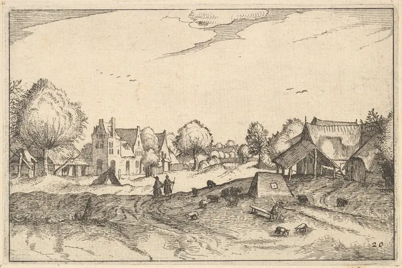 Village Road, plate 20 from "Regiunculae et Villae Aliquot Ducatus Brabantiae" Wall Art by Claes Jansz. Visscher - High-Resolution Digital Print