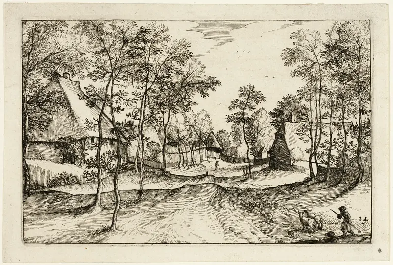 Village Road, plate fourteen after Pictures of Farms, Country Houses and Rustic Villages (Praediorum villarum et rusticarum casularum icones)