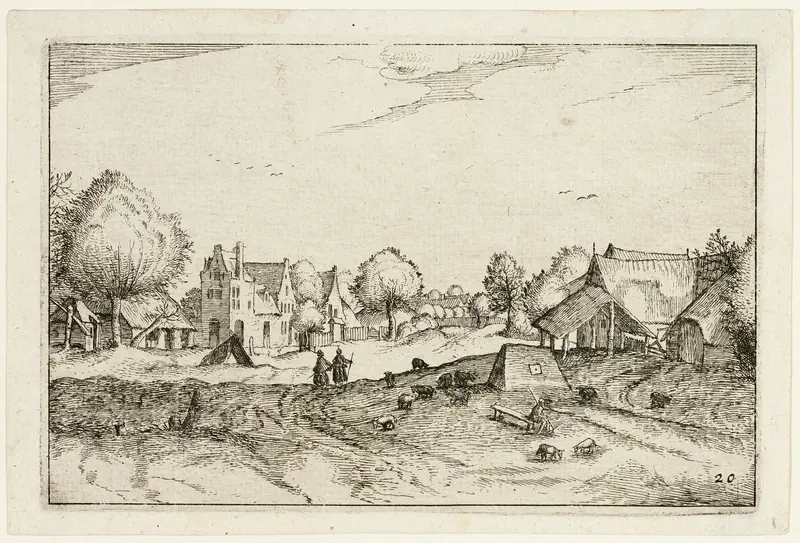 Village Road, plate twenty after Pictures of Farms, Country Houses and Rustic Villages (Praediorum villarum et rusticarum casularum icones)