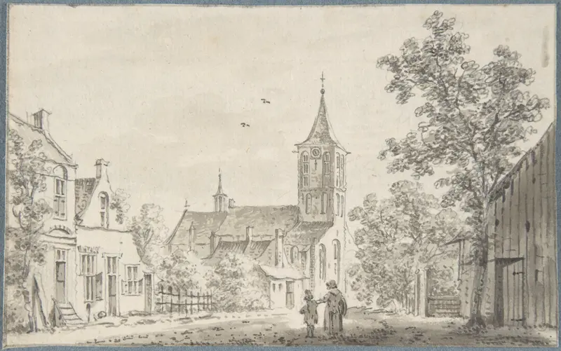 Village Street Scene with a Church Wall Art by Cornelis Ploos van Amstel - High-Resolution Digital Print