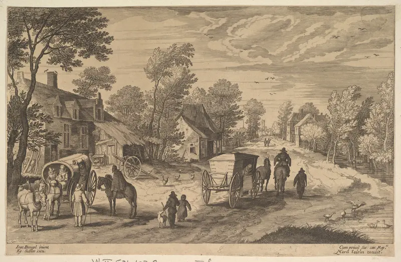 Village Street with Two Carts Wall Art by Aegidius Sadeler II - High-Resolution Digital Print