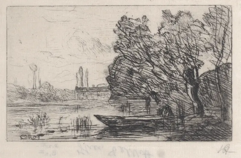 Ville d'Avray: Boat Under the Willows (Morning Effect) Wall Art by Camille Corot - High-Resolution Digital Print