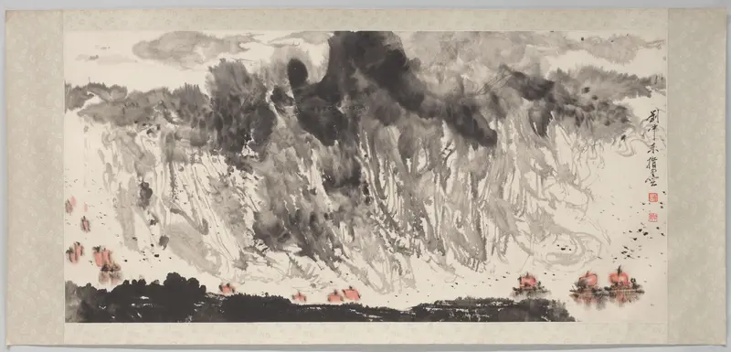 Vingerschildering van landschap met schepen Wall Art by Unknown - High-Resolution Digital Print