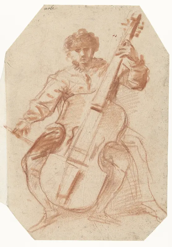 Viola da gamba-speler, en face Wall Art by Pier Francesco Mola - High-Resolution Digital Print