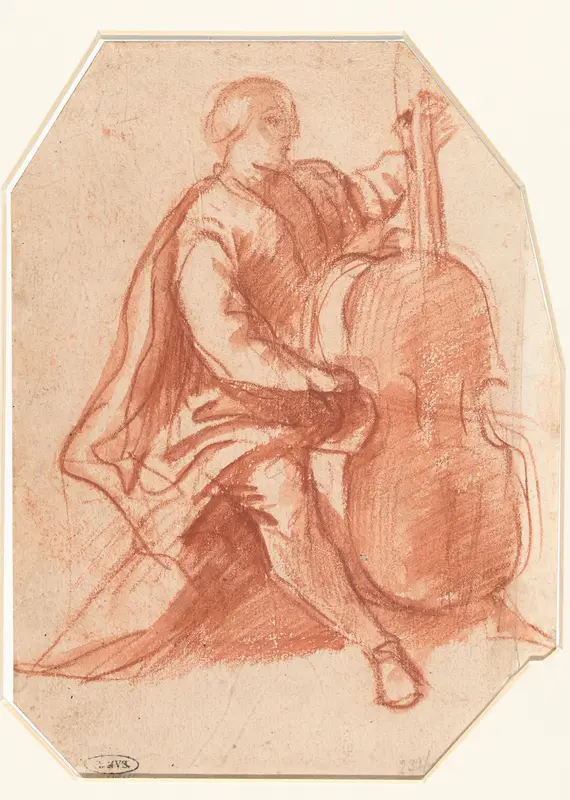 Viola da gambaspeler, driekwart van opzij Wall Art by Pier Francesco Mola - High-Resolution Digital Print