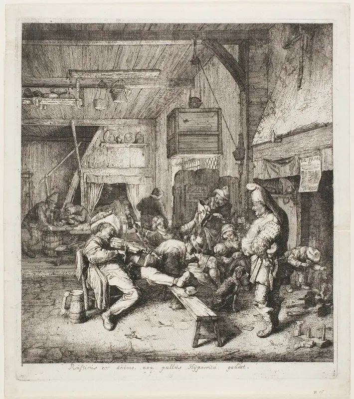 Violin Player Seated in the Inn Wall Art by Cornelis Dusart - High-Resolution Digital Print