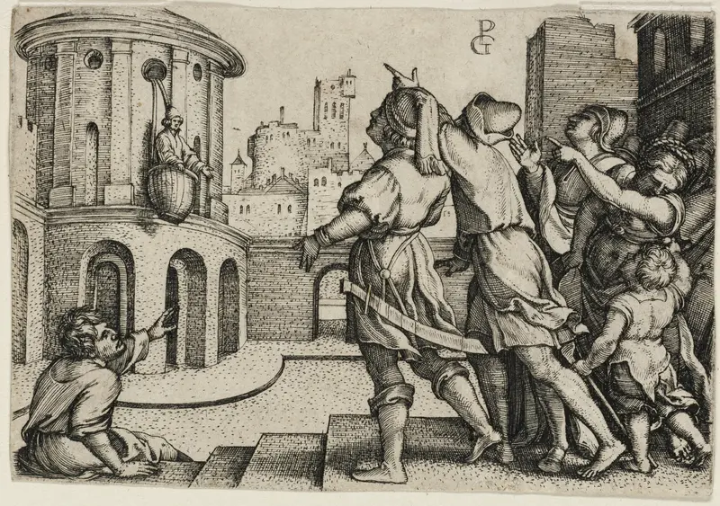 Virgil Suspended in a Basket, copy Wall Art by Georg Pencz - High-Resolution Digital Print