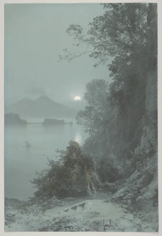 Virgil's Tomb with a View of the Bay of Naples in the Moonlight Wall Art by Carl Georg Anton Graeb - High-Resolution Digital Print