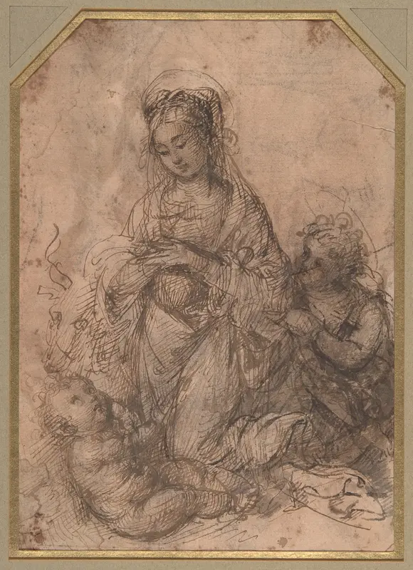 Virgin Adoring the Christ Child with Saint John the Baptist (recto); The Holy Family with Saint John the Baptist (verso) Wall Art by Agnolo del Mazziere - High-Resolution Digital Print