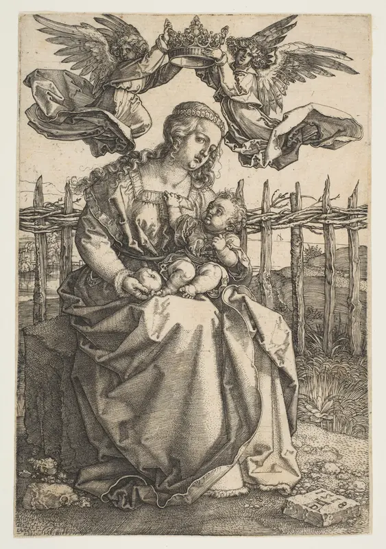 Virgin and Child Crowned by Two Angels Wall Art by Albrecht Dürer - High-Resolution Digital Print
