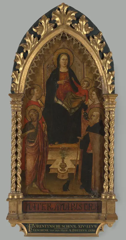 Virgin and Child Enthroned with Four Saints, Saints John the Baptist, Antony Abbot, Elizabeth of Hungary, a female saint Wall Art by anonymous - High-Resolution Digital Print
