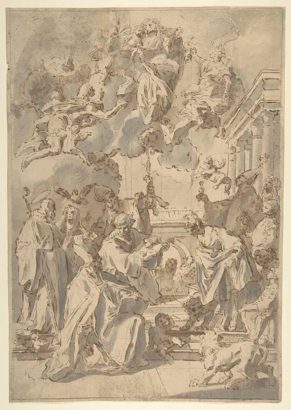 Virgin and Child in Glory with Angels and Saints Wall Art by Anonymous, Italian, Venetian, 18th century - High-Resolution Digital Print
