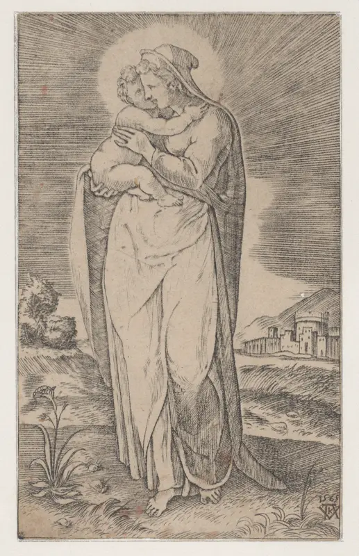 Virgin and Child (La Sainte Vierge debout embrassant l'enfant Jesus) Wall Art by Mario Cartaro - High-Resolution Digital Print