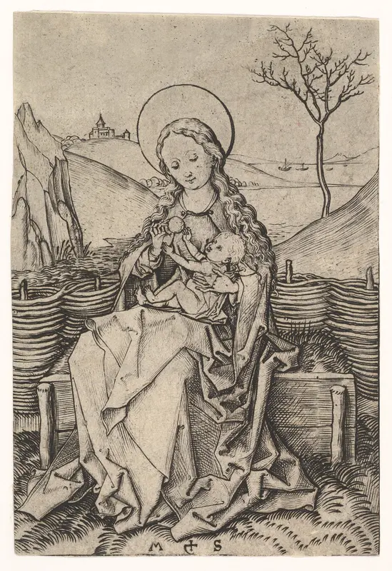 Virgin and Child on a Grassy Bench Wall Art by Martin Schongauer - High-Resolution Digital Print