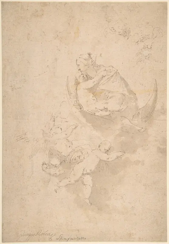 Virgin and Child on Crescent Moon with Putti Wall Art by Jusepe de Ribera (called Lo Spagnoletto) - High-Resolution Digital Print