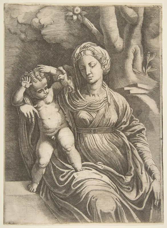 Virgin and Child seated beneath a tree Wall Art by Giulio Bonasone - High-Resolution Digital Print