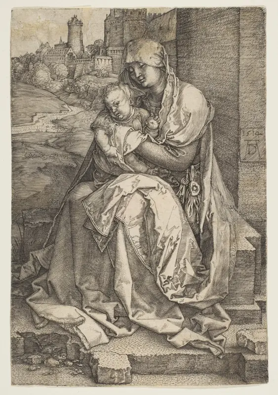Virgin and Child Seated by the Wall Wall Art by Albrecht Dürer - High-Resolution Digital Print