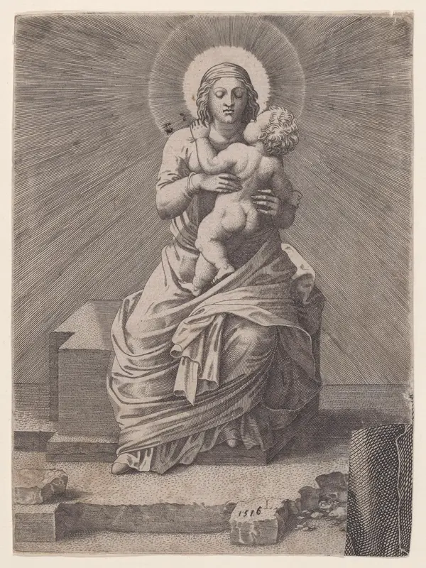 Virgin and Child Seated on a Stone Slab Wall Art by Lambert Suavius - High-Resolution Digital Print