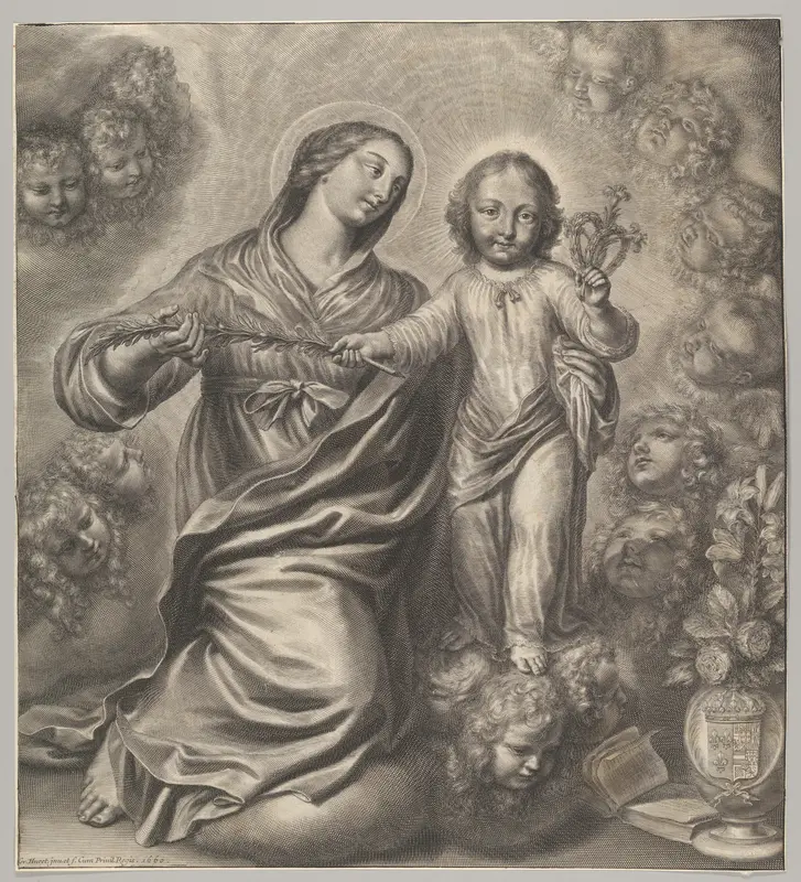 Virgin and Child Surrounded by Cherubs' Heads Wall Art by Grégoire Huret - High-Resolution Digital Print