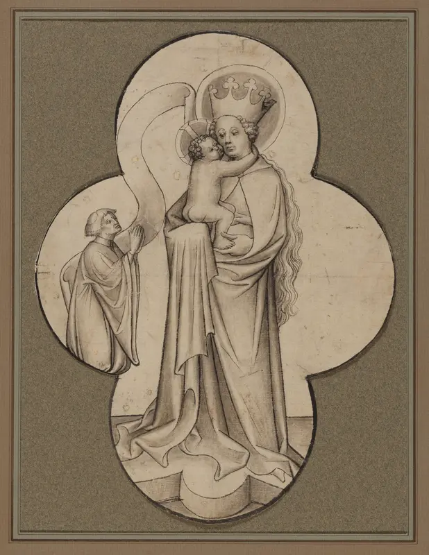 Virgin and Child with a Kneeling Donor, in a Quatrefoil Wall Art by Unknown - High-Resolution Digital Print