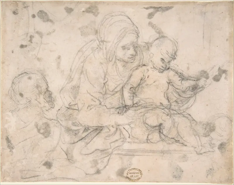 Virgin and Child with Infant St. John the Baptist Wall Art by Anonymous, Italian, 17th century - High-Resolution Digital Print