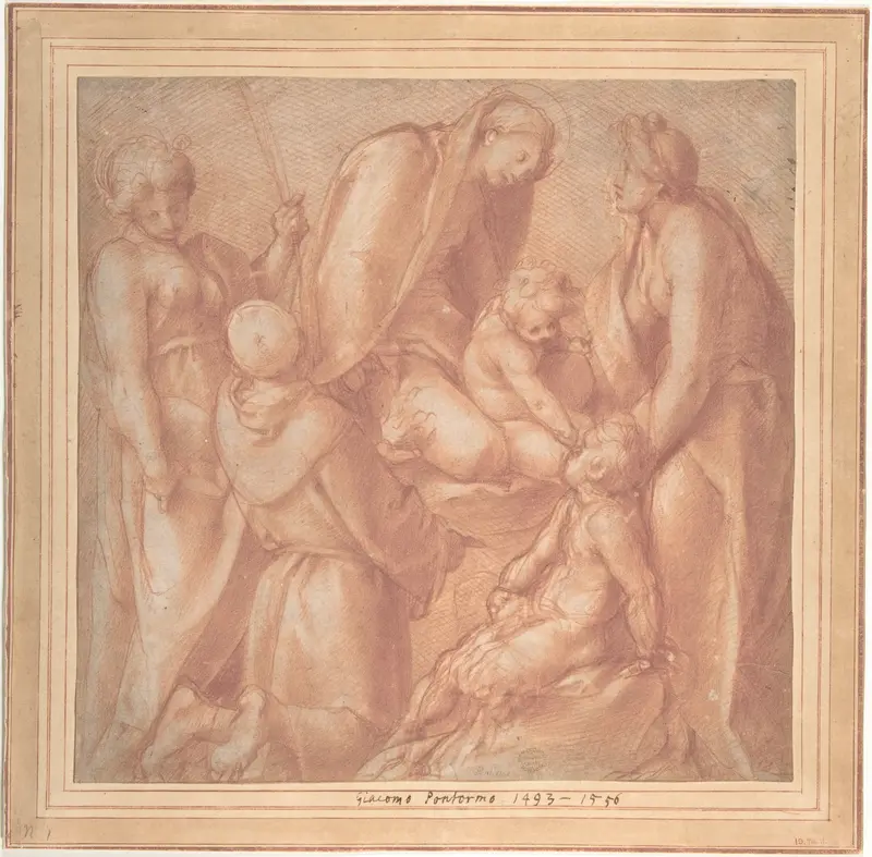 Virgin and Child with Saint Elizabeth, the Infant Baptist, Saint Anthony of Padua, and a Female Martyr Wall Art by Jacopo da Pontormo (Jacopo Carucci) - High-Resolution Digital Print