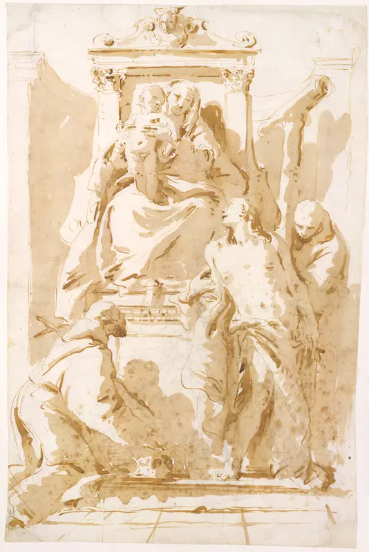 Virgin and Child with Saint John of the Cross (?), Saint Sebastian, and Saint Peter of Alcantara Wall Art by Giovanni Battista Tiepolo - High-Resolution Digital Print