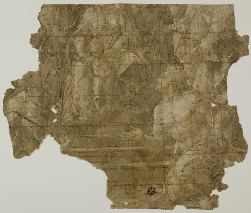 Virgin and Child with Saints (recto); Study of Arm (verso) Wall Art by Bartolomeo Ramenghi, the elder - High-Resolution Digital Print