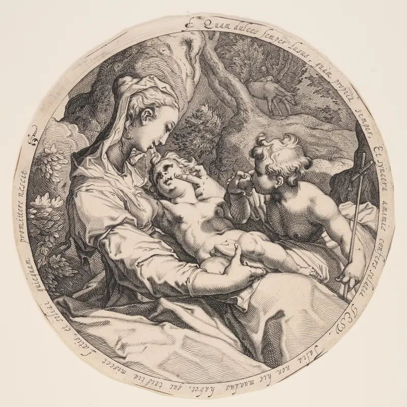 Virgin and Child with St. John the Baptist Wall Art by Jacob de Gheyn, II - High-Resolution Digital Print