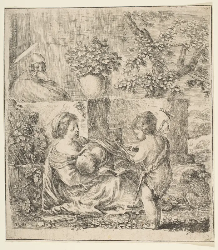 Virgin and Child with St. John the Baptist and St. Elizabeth Wall Art by Stefano della Bella - High-Resolution Digital Print